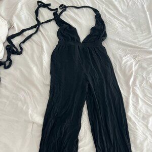 Black Lulu's Open Back Halter Tie Jumper